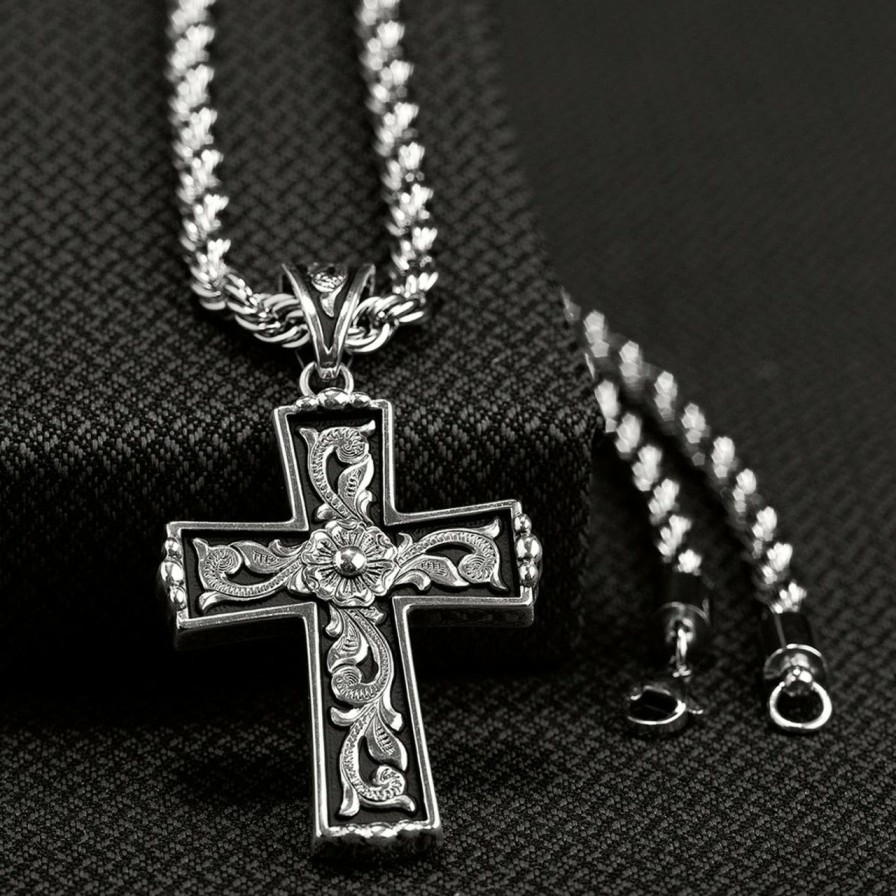 Men * | Top Sell Western Filigree Cross Necklace