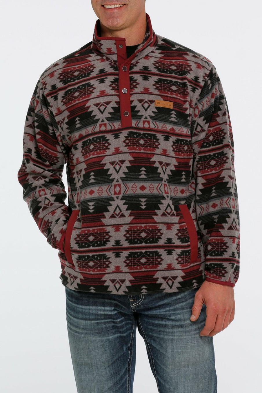 Men * | Outlet Sale Cinch Men'S Gray Aztec Fleece Pullover