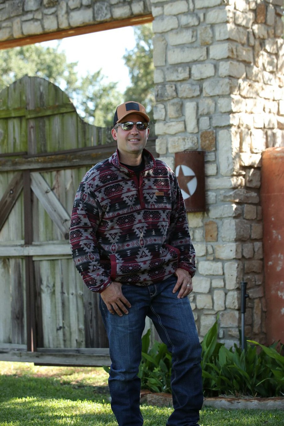 Men * | Outlet Sale Cinch Men'S Gray Aztec Fleece Pullover