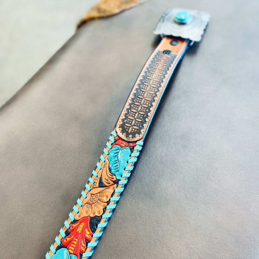 Accessories * | Top Sell Turquoise Buckstitch Belt