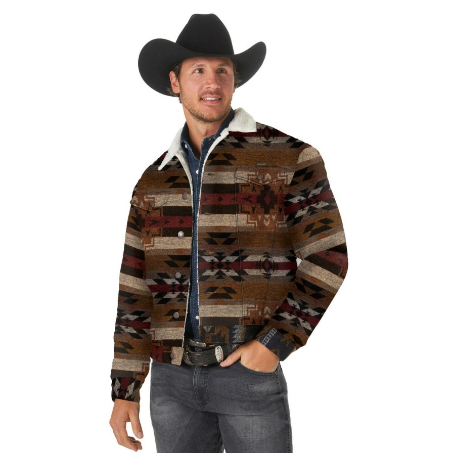 Men * | Opening Sales Wrangler Men'S Sherpa Lined Pecan Jacket