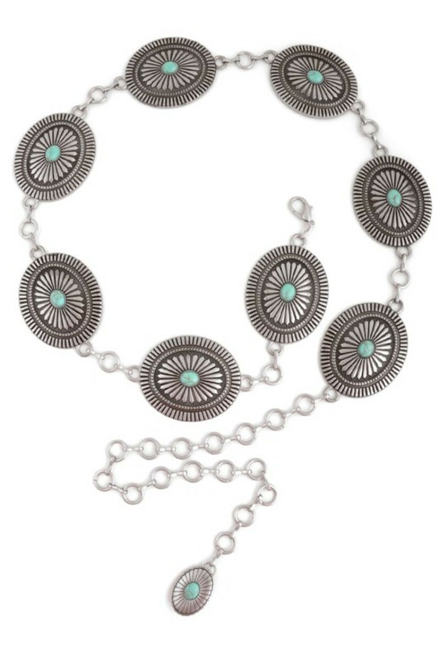 Accessories * | Official Oval Turquoise Concho Chain Belt