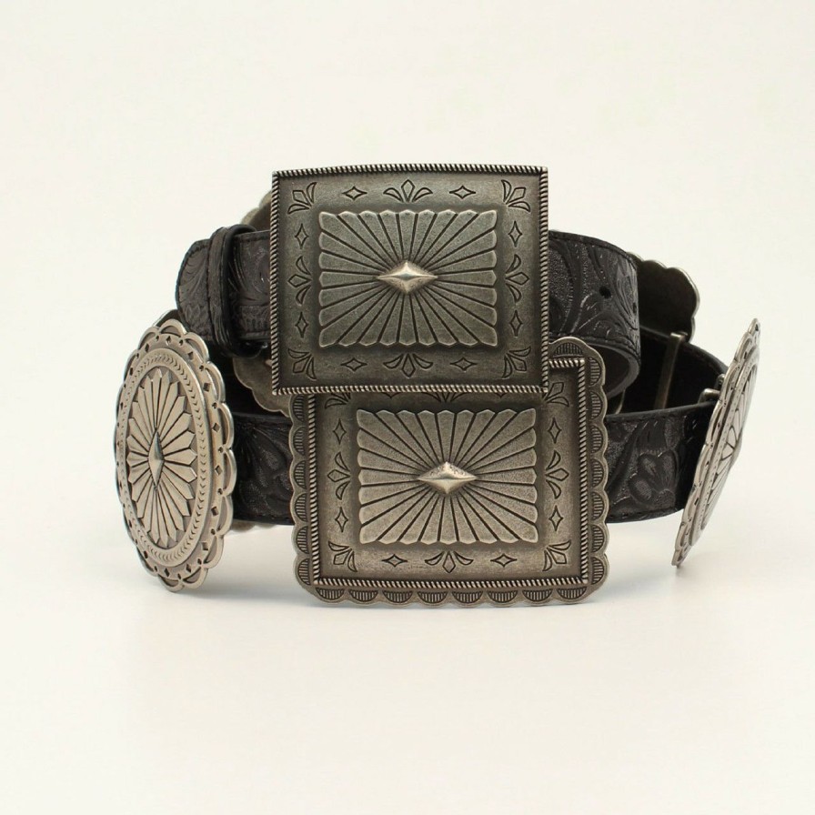 Accessories * | Best Sale Ariat Black Embossed Concho Belt