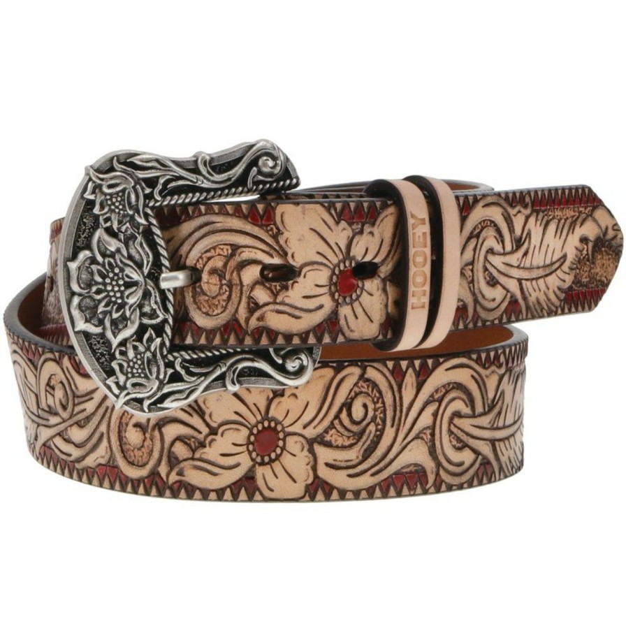 Accessories * | Exquisite Gifts Hooey Natural Floral Embossed Belt