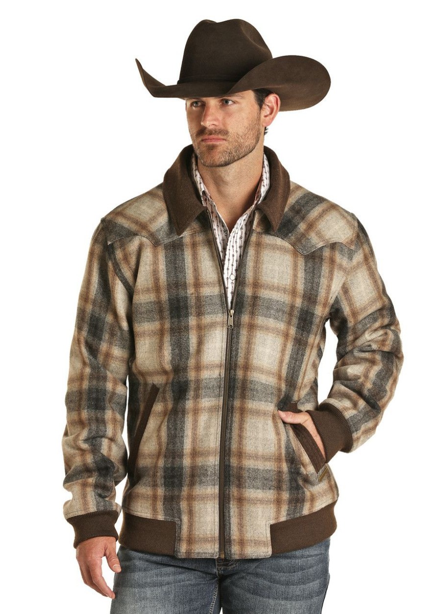 Men * | Best Sellers Powder River Outfitters Plaid Wool Bomber Jacket