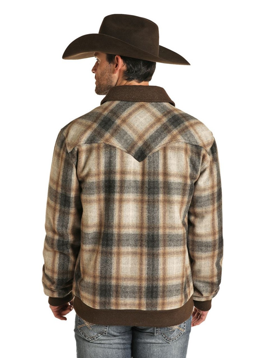 Men * | Best Sellers Powder River Outfitters Plaid Wool Bomber Jacket