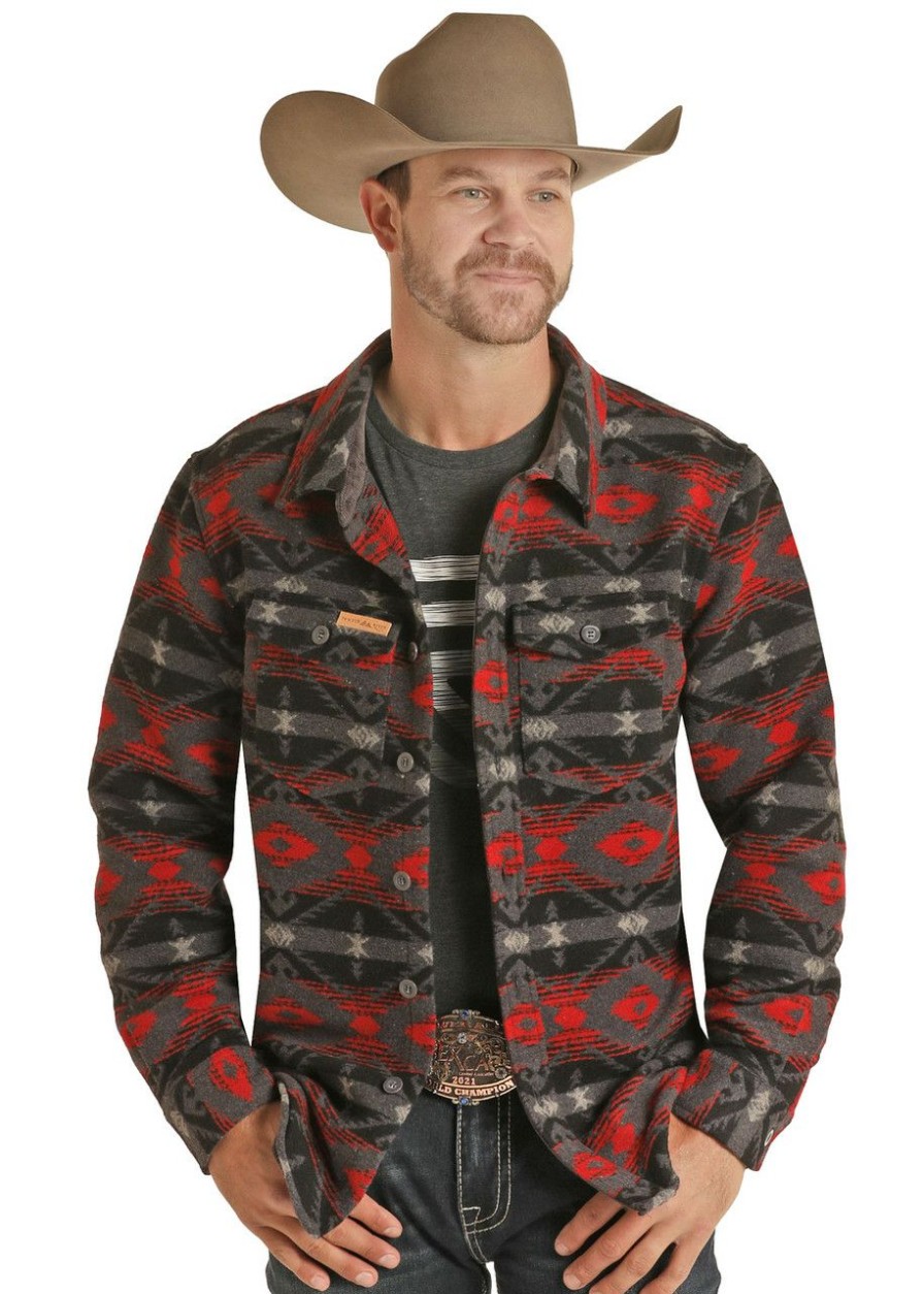 Men * | Best Sellers Powder River Men'S Wool Aztec Shirt Jacket