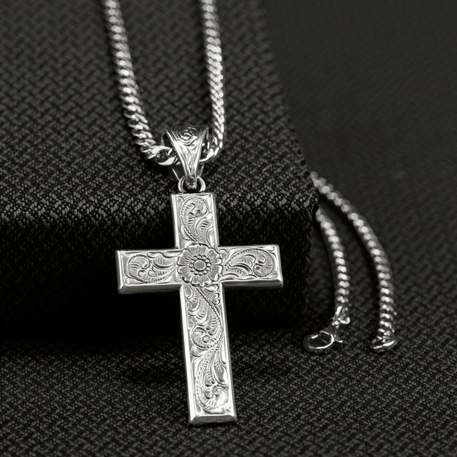 Men * | Hot Sell Western Scroll Cross Necklace