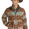 Men * | Best Sale Rock & Roll Denim Brown Aztec Bomber Jacket