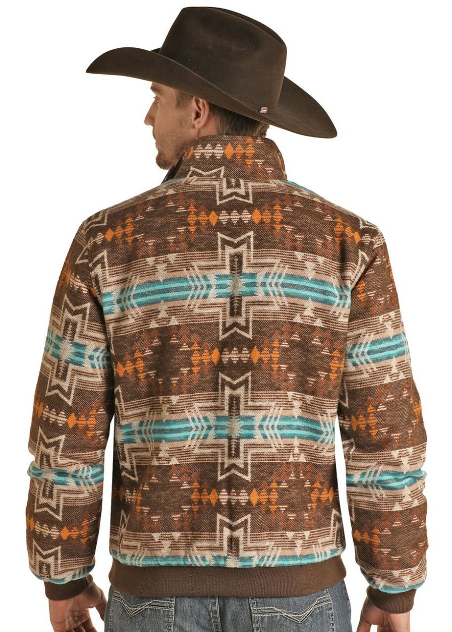 Men * | Best Sale Rock & Roll Denim Brown Aztec Bomber Jacket