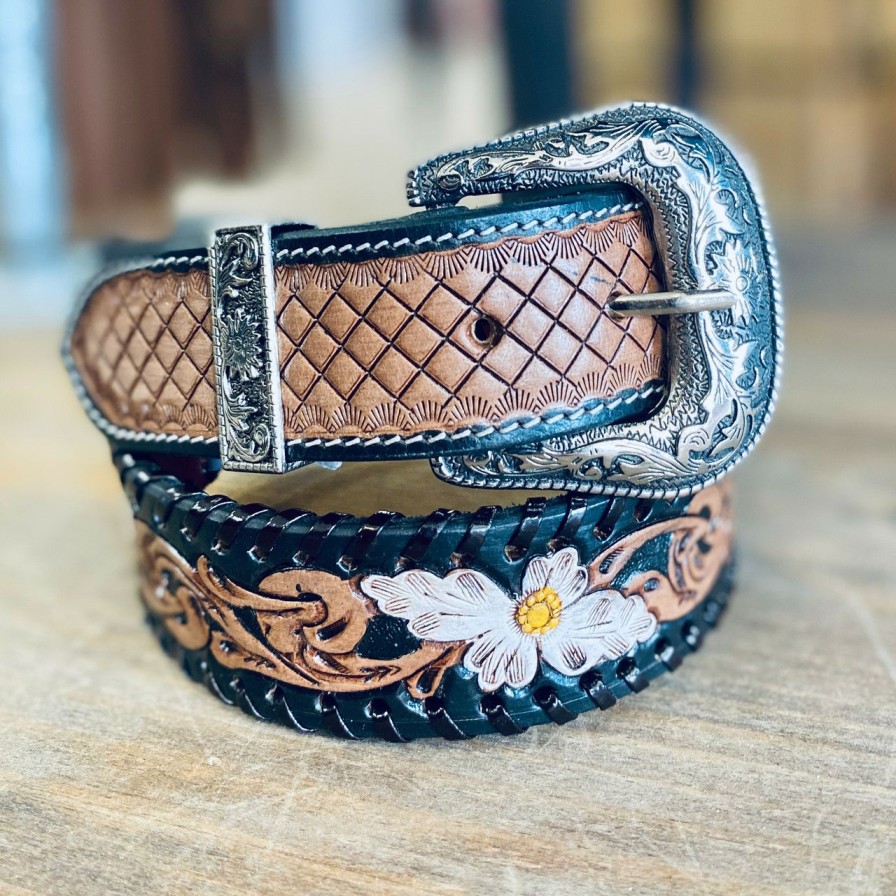 Accessories * | Promotion Tooled Buckstitch Belt