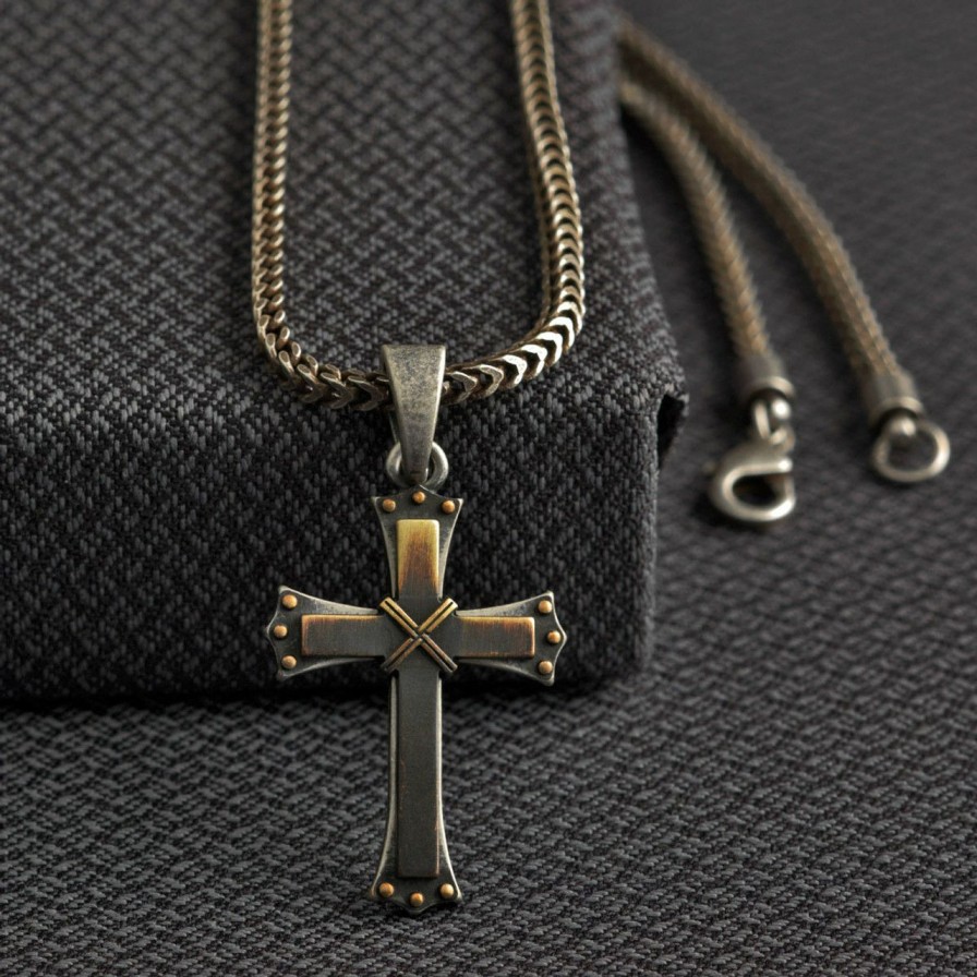 Men * | Online Discount Antique Silver Cross Necklace